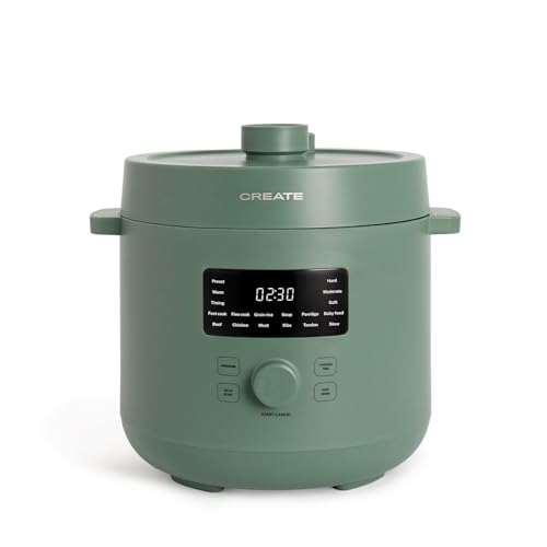 CREATE/PRESSURE COOKER STUDIO/Olla a presión eléctrica multifunción programable 6L verde sage / 15 funciones, temporizador 24h, recubrimiento cerámico antiadherente, válvula de seguridad, 1200W