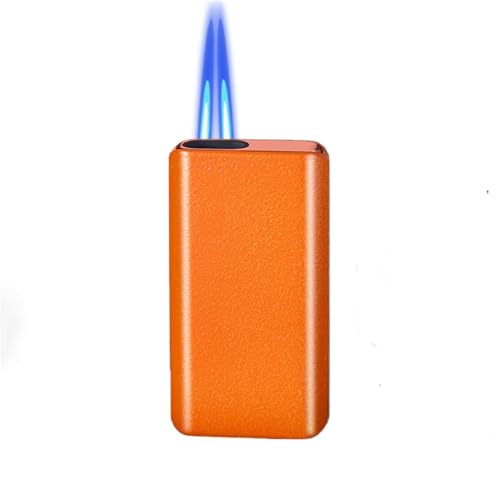 Encendedor metálico a prueba de viento de llama dual naranja miniatura 1