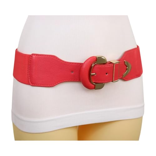 Generic Women Coral Elastic Fashion Belt - Hip High Waist Gold Metal Round Buckle Size S M z2032
