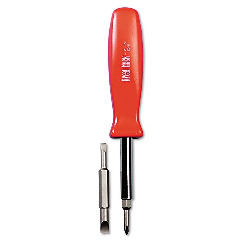 Great Neck 4 In-1 Screwdriver W/interchangeable Phillips/standard Bits, Assorted Colors