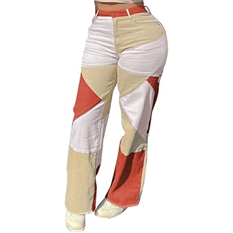 vanberfia Women Denim Stretchy Patchwork Wide Leg Pants Jeans (M,JS9123-25) Cover