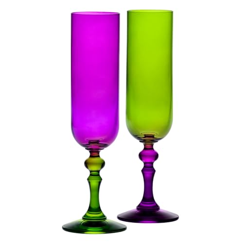 Krosno – Bicchieri colorati per champagne e prosecco – 2 x 220 ml – Collezione Bubble – Verde-Viola – Cristallo senza piombo – Dipinti a mano