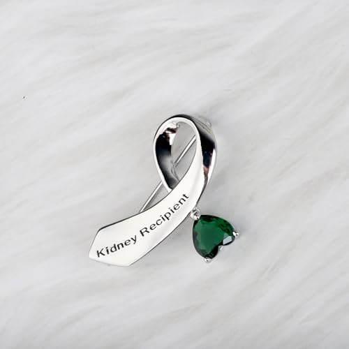 Image of CENWA Kidney Donor /Kidney Recipient Green Ribbon Zircon Brooch Pin Jewelry Transplant Gift Kidney Donor Thank You Gift