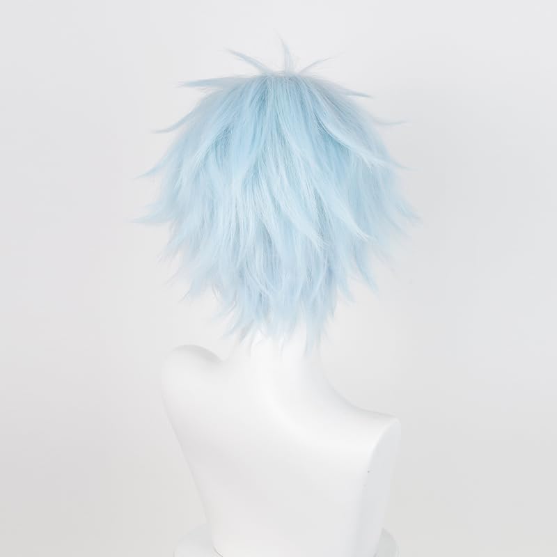 Image of LABEAUTE Light Blue Cosplay Wig Okazaki Shinichi Anime Wig Heat Resistant Synthetic Hair with Wig Cap for Halloween Comic Con Party