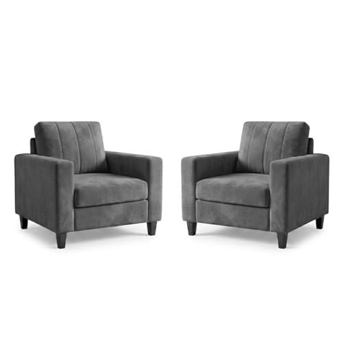 Image of Hendrick Plush Velvet 3 Seater + 1 Seater + 1 Seater Sofa Set | Silken Velvet Upholstery | Golden Legs | Designer Set for Living Room & Office Spaces (Dark Gray)