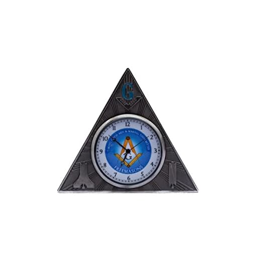 Freemason Masonic Symbol Embossed Triangular Shaped Antique Silver Finish Open Face Desk Clock I