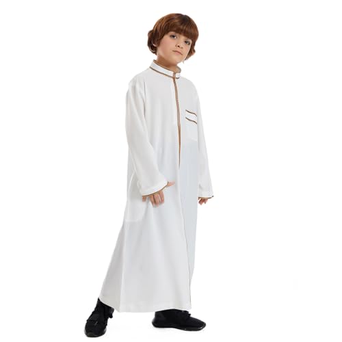 IDOPIP Muslim Thobe Islamic Robe for Boys Kids Long Sleeve Arabic Kaftan Abaya Ramadan Dubai Embroidered Thobe Prayer Clothes2
