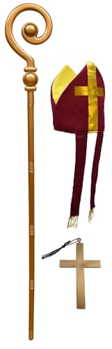 Nicky Bigs Novelties Adult Bishop Priest Pope Hat And Gold Crozier Staff Saint Costume Accessory Set