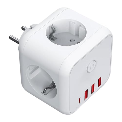 ZHUMCCY Multiprese elettriche, spine di prolunga per prese,Splitter protettore di sovratensione con 3 porte USB - 3 Adattatore multispina portatile salvaspazio con protezione da sovracorrente CA per i