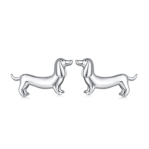 MUNDELL 925 Sterling Silver Cute Dachshund Stud Earrings Puppy Dog Earrings for Women Animal Hypoallergenic Earrings Fine Jewelry