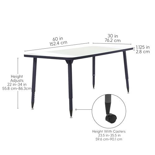 Image of Adapte Commercial Dry-Erase Classroom Activity Table - 30 inch x 60 inch Rectangle Whiteboard, ADA Compliant Tapered Legs, Glides & Casters Adjustable Height 22-34 inch Wheelchair Accessible, School Furniture