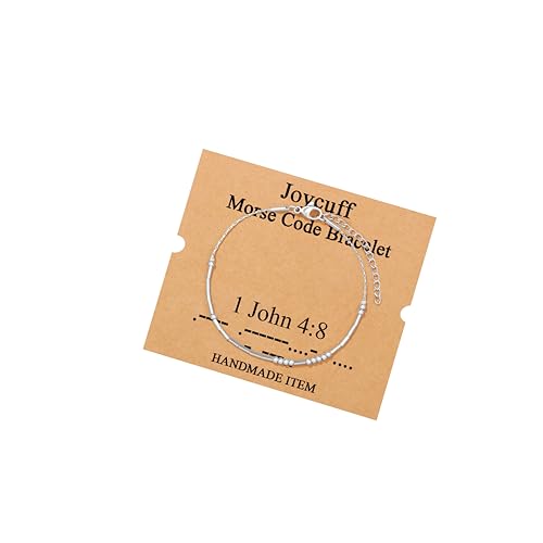 Image of JoycuFF Inspirational Morse Code Bracelets for Women Silver Beads Jewelry Encouragement Mantra Gifts for Her
