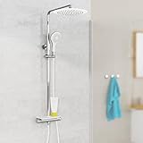 EISL GRANDE VITA Duschsystem mit Thermostat und Ablage, Regendusche mit Wandhalterung (auch für vorhandene Bohrlöcher), Duschsäule Duschgarnitur mit Duscharmatur im Set, Weiß