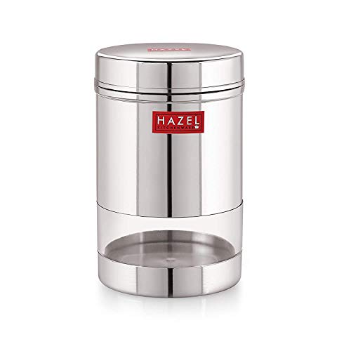 Image of HAZEL Stainless Steel Kitchen Container | 600 ml Each Transparent Kitchen Container Set with Glossy Finish | Multipurpose Kitchen Storage Organizer, Set of 6