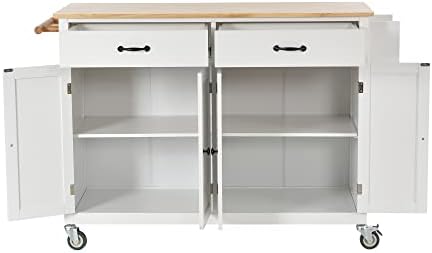 LUMISOL Kitchen Cart with Wood Top, Rolling Mobile Storage Island Carts with Spice Rack, Towel Rack and Drawers (White)