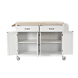 LUMISOL Kitchen Cart with Wood Top, Rolling Mobile Storage Island Carts with Spice Rack, Towel Rack