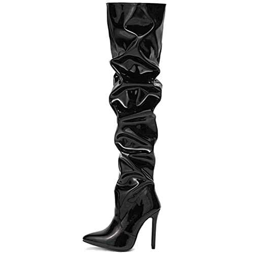 Meefit Women Patent Leather Thigh High Slouch Boots Pointed Toe Over The Knee High Boots Sexy Stiletto Heels Boots2