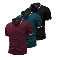 SwissWell 3 Pièces Polo Homme Manches Courtes Golf Anti Transpiration Polos de Sport Homme Respirant Eté Golf Tshirt, Noir+Bleu Cyan+Bourgogne 3XL