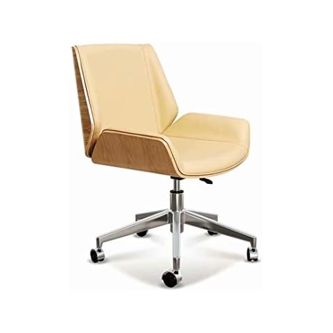 ZHANGXIAOFENG Office Chairs in Mid-Century Modern Design with Leather Upholstery, Wooden Accents, Stainless Steel Legs, Roller Wheels & Adjustable Height Cover