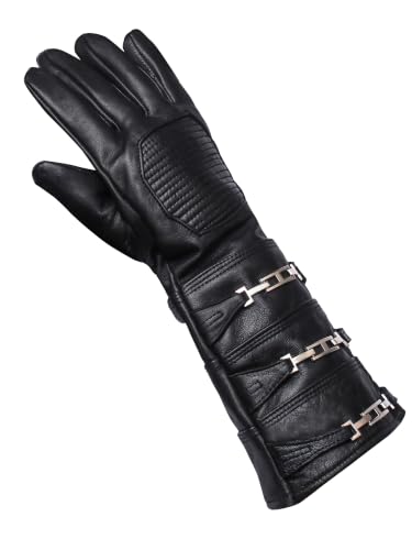 Image of URBAN BUCK Real Sheepskin Leather Sky Gauntlet Costume Glove - Regular Fit Long Arm Cuff Mens Unlined Cosplay Gloves