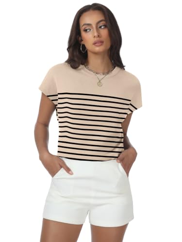 Image of Womens Tops Summer Sweaters Short Sleeve Shirts Dressy Casual Basic Casual Cap Sleeve Tops Beach Vacation Clothes