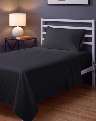 Image of Sleepy Town Twin XL Size Bed Sheets - 3 Piece - Twin XL Sheet Set - Extra Soft, Comfy & Cooling - Easy Care - Shrinkage, Wrinkle & Fade Resistant - Brushed Microfiber - Deep Pocket Bed Sheets (Black)