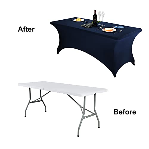 Image of FORLIFE Spandex Table Covers,Fitted Tablecloth for Rectangular Tables, Stretch Patio Table Covers, Universal Spandex Table Cover for Wedding, Banquet, Party (6ft, Navy)