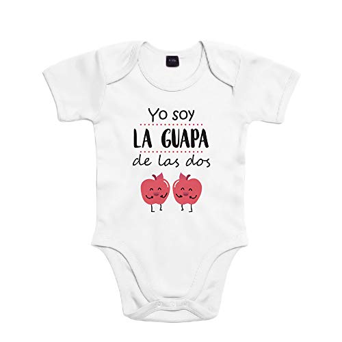 SUPERMOLON Body bebé algodón Mellizas Yo soy la guapa de las dos 6 meses Blanco Manga corta