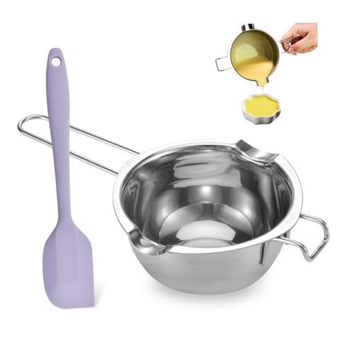 Bieiyhe Cazo Baño Maria Inoxidable 400 Ml, Cuenco para Baño Maria Recipiente Fundir Chocolate, Olla Baño Maria con Espátula, Pot para Derretir Chocolate para Cera, Azúcar, Mantequilla, Queso