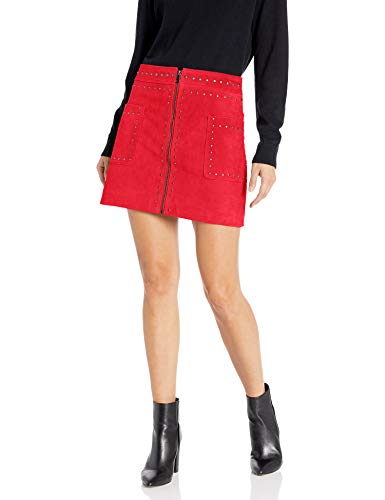Bagatelle Women s Suede Studded Skirt, Crimson, M
