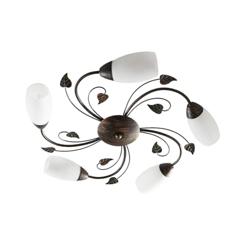 Lindby Romantica Plafoniera Led Soffitto, Lampadario Soggiorno Design Floreale Camera Da Letto Stile Antico Lampada 5 Luci E14 Decoro Foglie e Fiori Metallo Nero Oro