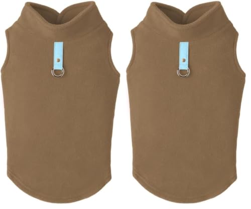 Image of Gooby Fleece Vest Dog Sweater - Clay, Medium - Warm Pullover Fleece Dog Jacket with O-Ring Leash - Winter Small Dog Sweater Coat - Cold Weather Dog Clothes for Small Dogs Boy or Girl (Pack of 2)