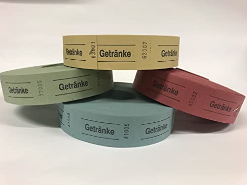 Lomatek Getränkemarken 1 Rolle mit 1000 Abrissen – fortlaufend nummeriert – Bonmarken, Kantinenmarken, 1 Farbe pro Rolle, zufällige Farbauswahl