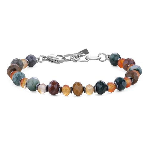COAI Bracciale da Uomo con Perline in Agata Indiana e Agata Arancione, Bracciale di Perline di Ematite e Pietre Dure da Uomo