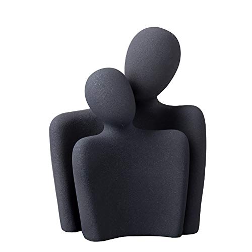 XIUWOUG Abstrakte Couple Umarmt Keramik Statue , Romantische Paar Skulptur Deko für Liebhaber Geschenk und Hochzeits (schwarz) Cover