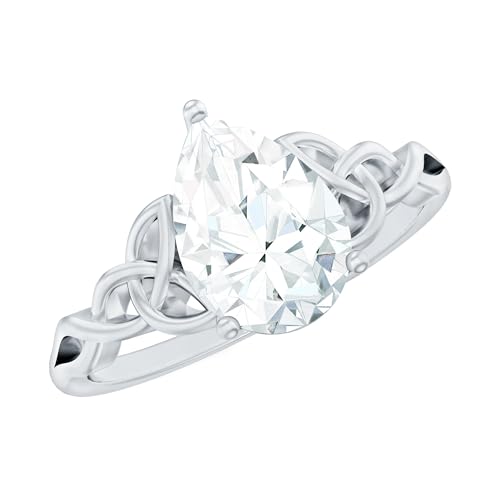 Certified 5X7mm Lab Grown Diamond Teardrop Engagement Ring, Ef-Vs Quality, Diamond Celtic Knot Ring - With Jewelry Box - Main Image