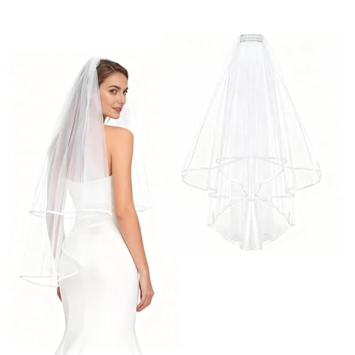 GVTCO Robe de Mariée à 2 Couches Voiles Femme Courte Voile Accessoires de Cheveux Mariée, Voiles de Mariage en Tulle pour Mariage Déguisements Soirées...