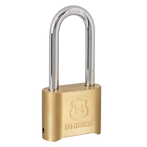 BRINKS - 48mm Solid Brass 4-Dial Resettable Padlock with 2” Shackle Clearance - Chrome Plated with Hardened Steel Shackle