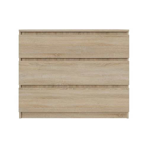 SoDREAMER Commode 3 tiroirs 90 cm | Chêne Sonoma | Style Contemporain | Chambre, Salon, Bureau | 90x75x40 cm