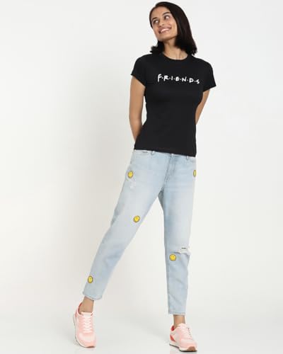 Bewakoof X Friends Women's Cotton Typography Slim Fit Half Sleeve Round Neck T-Shirt | Tshirt for Woman | Tshirts for Women Western | Cotton Tshirt for Woman | Casual wear | Streetwear