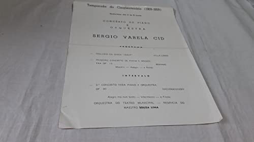 Programa Souvenir Concerto de Piano e Orquestra Sergio Varela Cid - 11/1959 Temporada do Cinquentenario - Teatro Municipal do RJ - Diversos