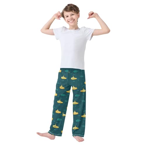 ZZXXB Submarine and Fish Boys Long Pants Soft Trousers Elastic Waist Kids Lounge Bottoms with Pockets S-XL2