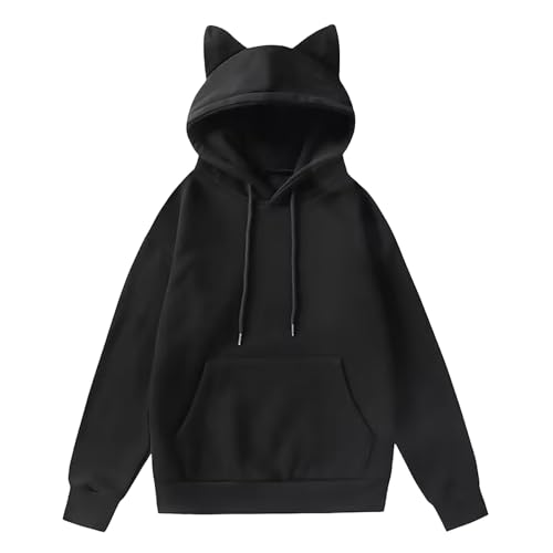 Sudadera con capucha para hombre con orejas de gato, de gran tamaño, casual, de manga larga, holgada, suave, para otoño e invierno, con bolsillo, ropa holgada Y2K, Negro, M