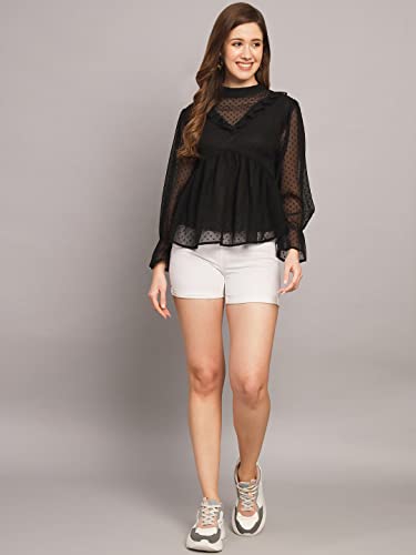 Image of FUNDAY FASHION Casual Cuffed Sleeves Solid Women Regular Fit Boota Top