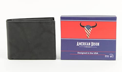 American Bison RFID Wallet for Men – Slim Bifold Leather Wallet with RFID Blocking, ID Window & 9 Storage Slots (Black)2