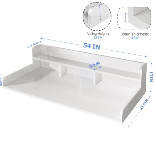 CuisinSmart Washer Dryer Countertop with 2-Tier Shelf, Wood Laundry Countertop Over Washer and Dryer with Edge, 54" Width x 27.5" Depth Laundry Hamper Table Top Storage Organization White
