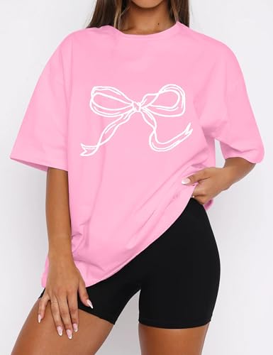 MISSACTIVER Women’s Oversized Bow Graphic T-Shirt Drop Shoulder Short Sleeve Graphics Tee Shirt Casual Outfit Going Out Top2