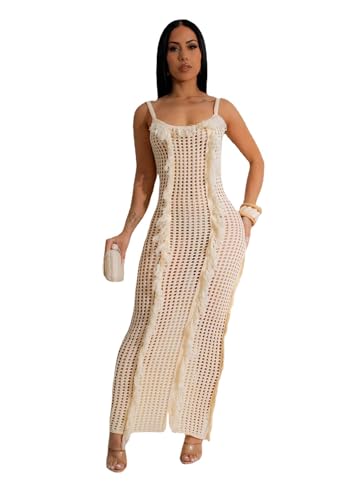 Crochet Knitted Beach Skirt Sleeveless Knitted Suspended Tassel Open Back Dress2