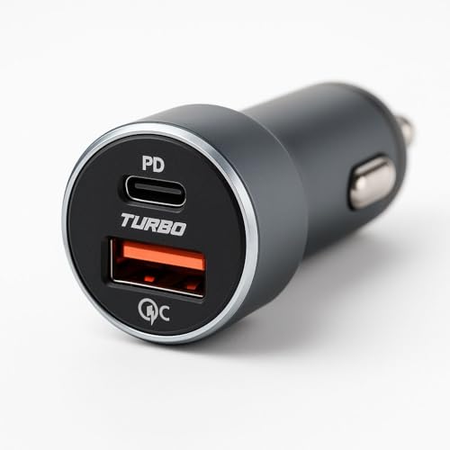 Carregador Veicular Turbo 60W USB-C PD + USB-A QC 4.0 – Alumínio Premium, LED, Carregamento Rápido, Compatível com iPhone, Samsung, Motorola, Xiaomi e Tablets