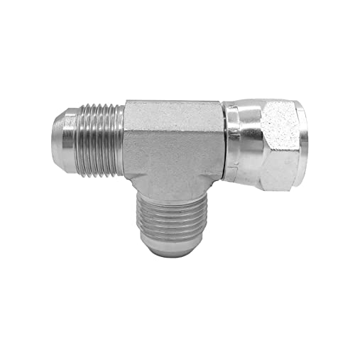 Image of 6602-12-12-12 Hydraulic Adapter Fitting Run Tee 3 /4 inch Male JIC 37(1-1 /16 inch-12 SAE) x 3 /4 inch Female JIC 37(1-1 /16 inch-12 SAE) Swivel x 3 /4 inch Male JIC 37(1-1 /16 inch-12 SAE) Carbon Steel